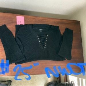 Black Sweater with Shoelace Design